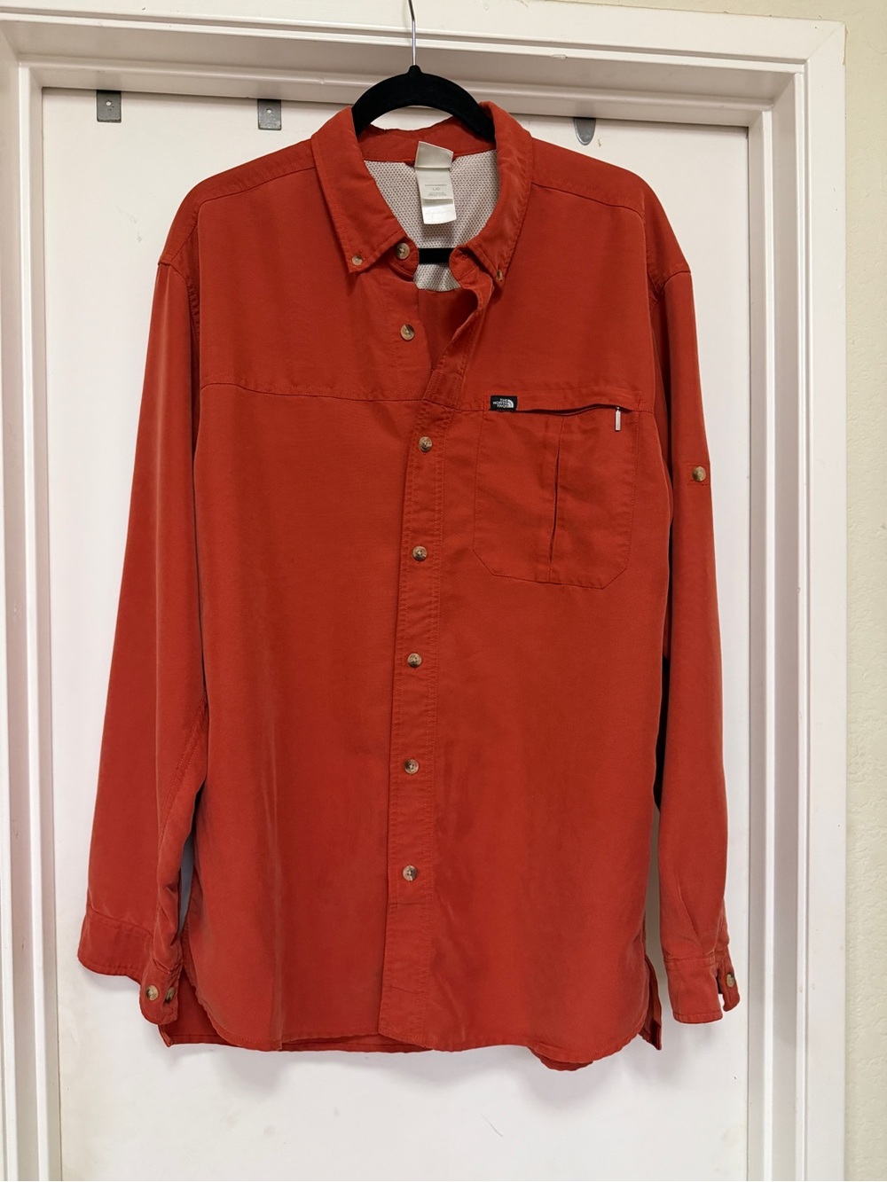 The North Face long sleeve, button-up, rust/orange - size L